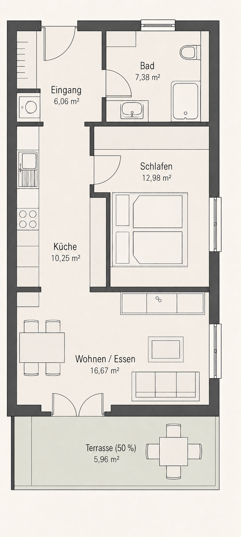Visualisierter Grundriss Haus 2, Wohnung 1