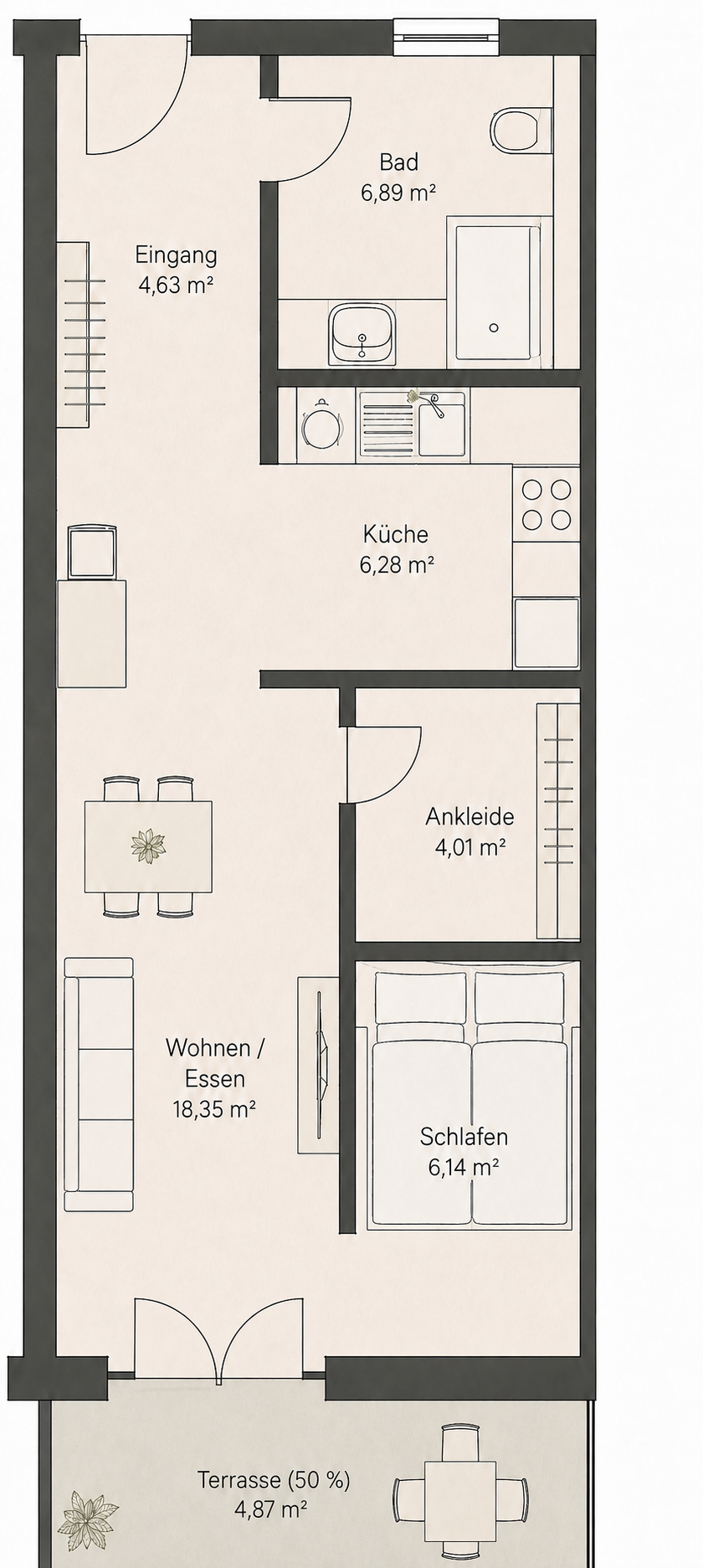 Visualisierter Grundriss Haus 2, Wohnung 2