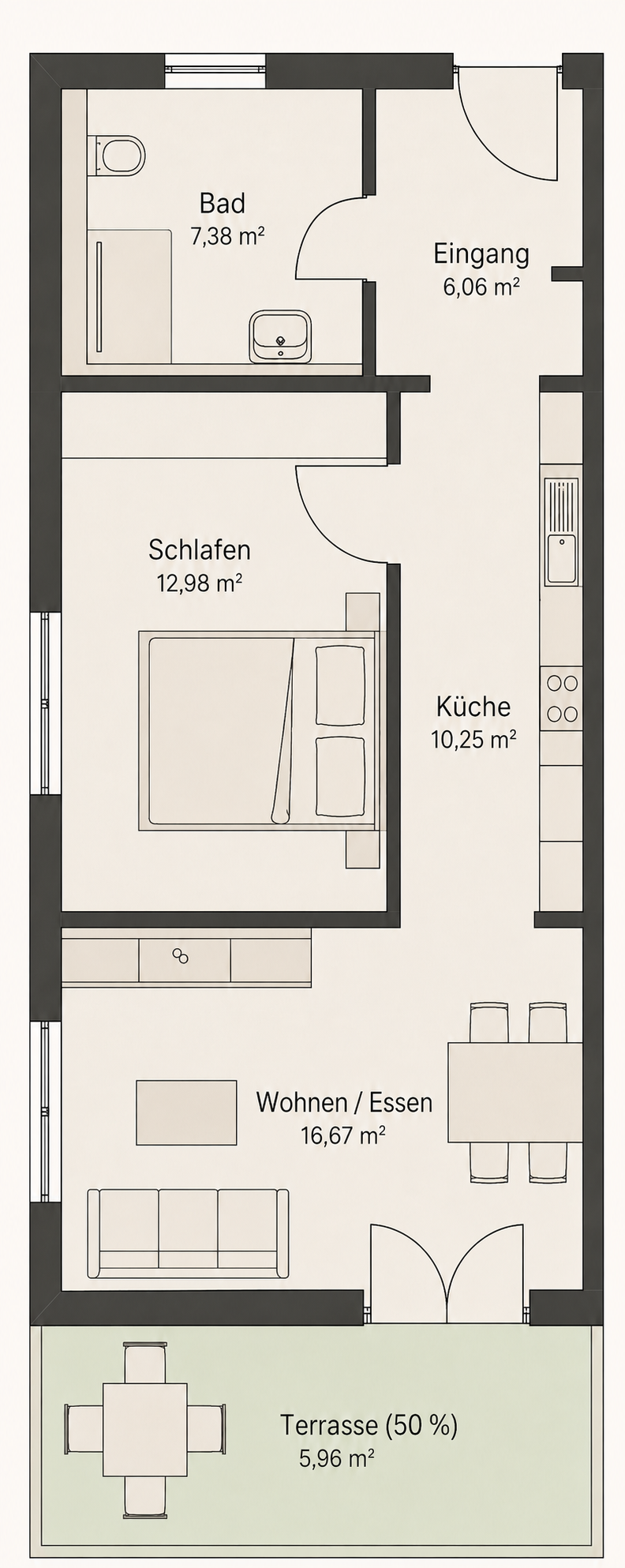 Visualisierter Grundriss Haus 2, Wohnung 3 – verkauft