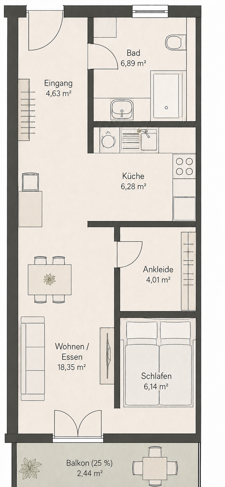 Visualisierter Grundriss Haus 2, Wohnung 5