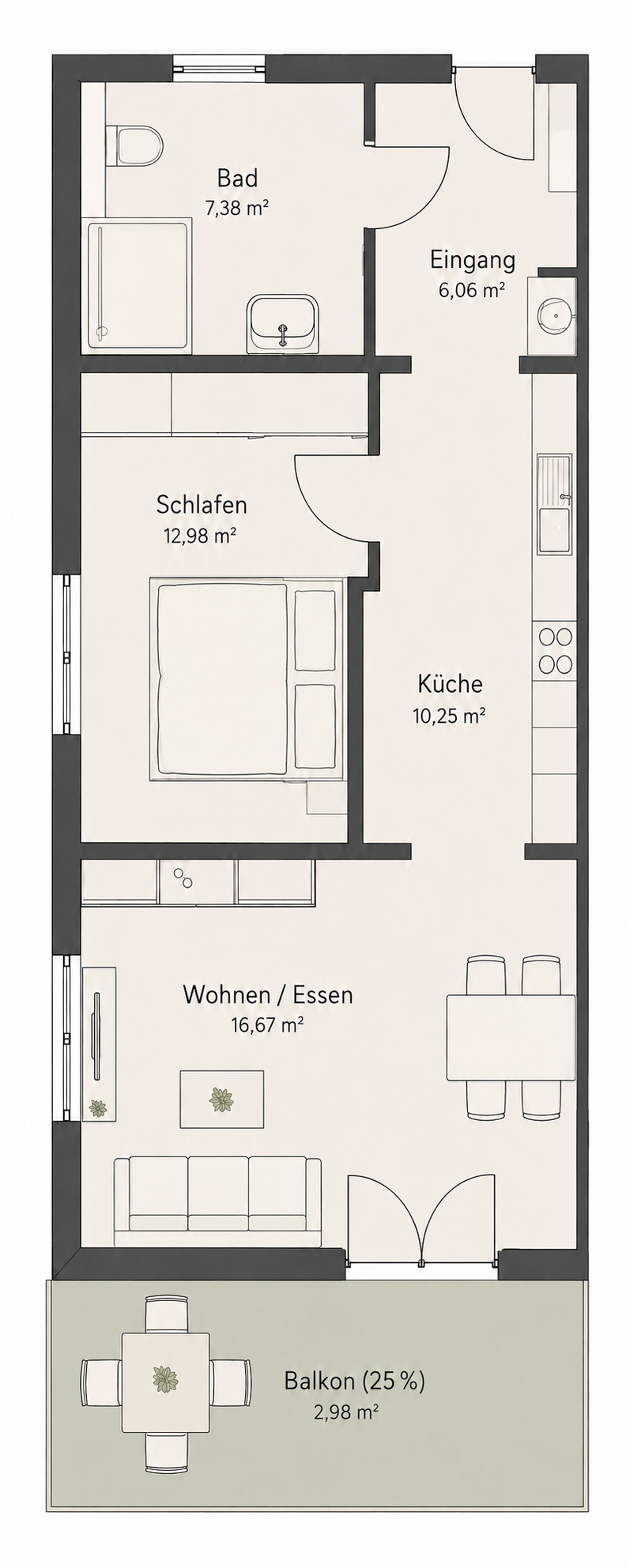 Visualisierter Grundriss Haus 2, Wohnung 6