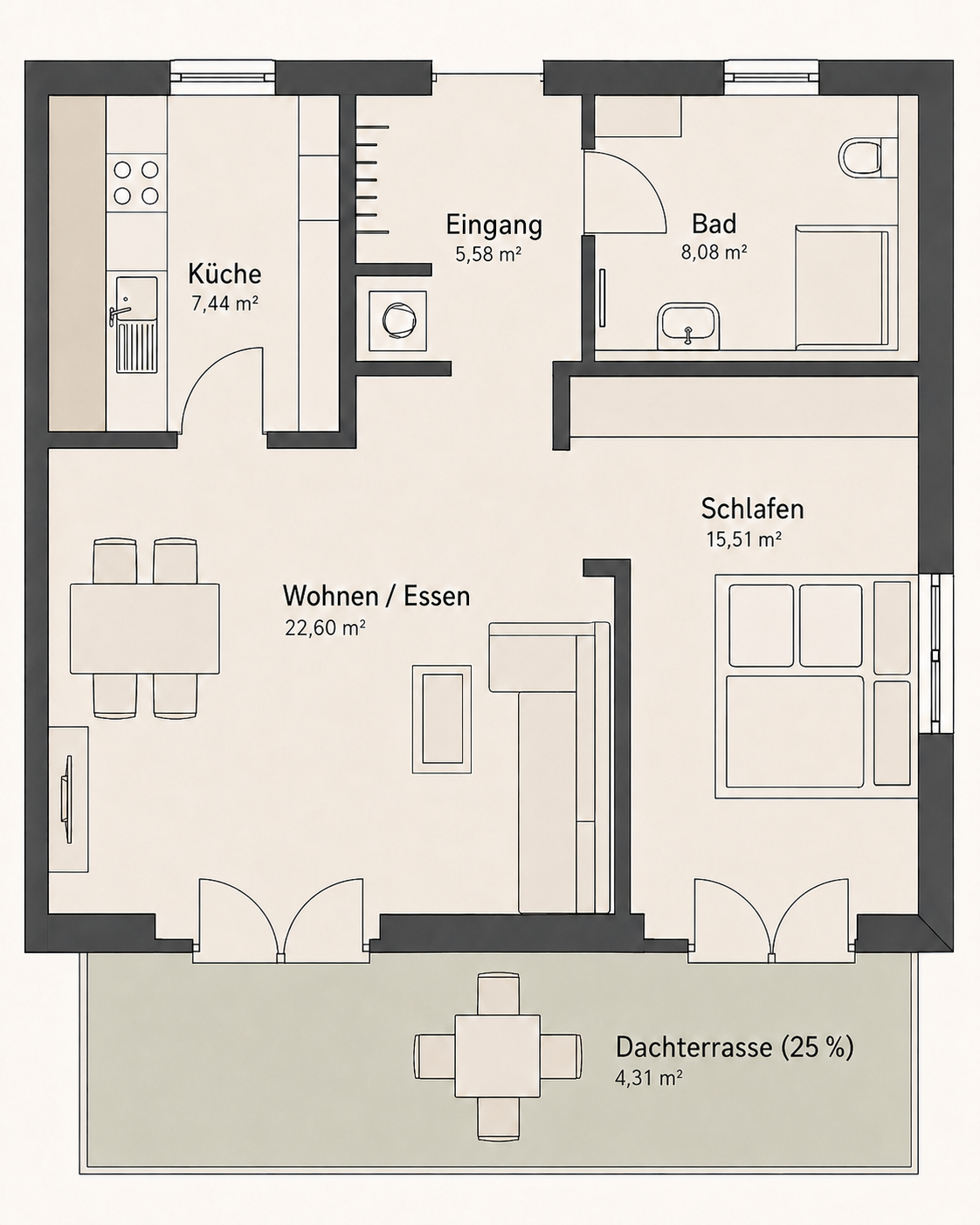 Visualisierter Grundriss Haus 2, Wohnung 7 – verkauft
